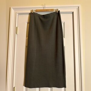 Eileen Fisher Silk & Organic Cotton Interlock Midi Pencil Skirt Large Oregano
